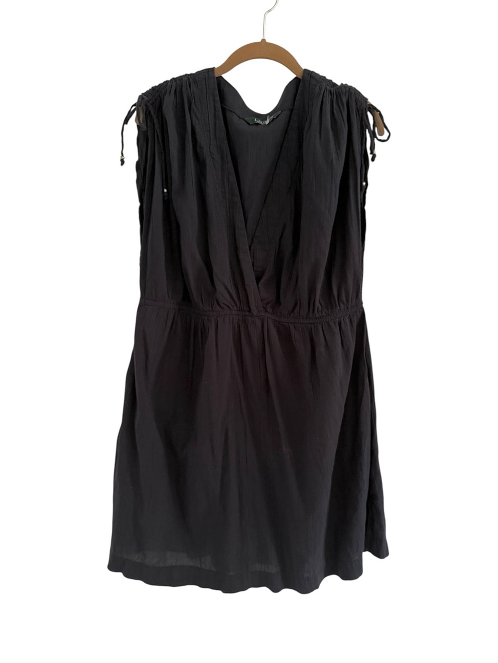 Ralph Lauren Black Cotton V-Neck Tie-Shoulder Mini Dress Swim Cover Up Size XL - Picture 4 of 12